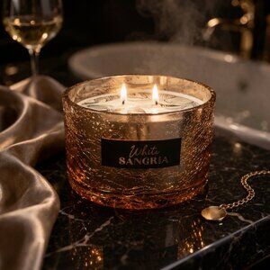 NWT Northern Lights Rose Gold Crackle Mercury Glass White Sangria Candle